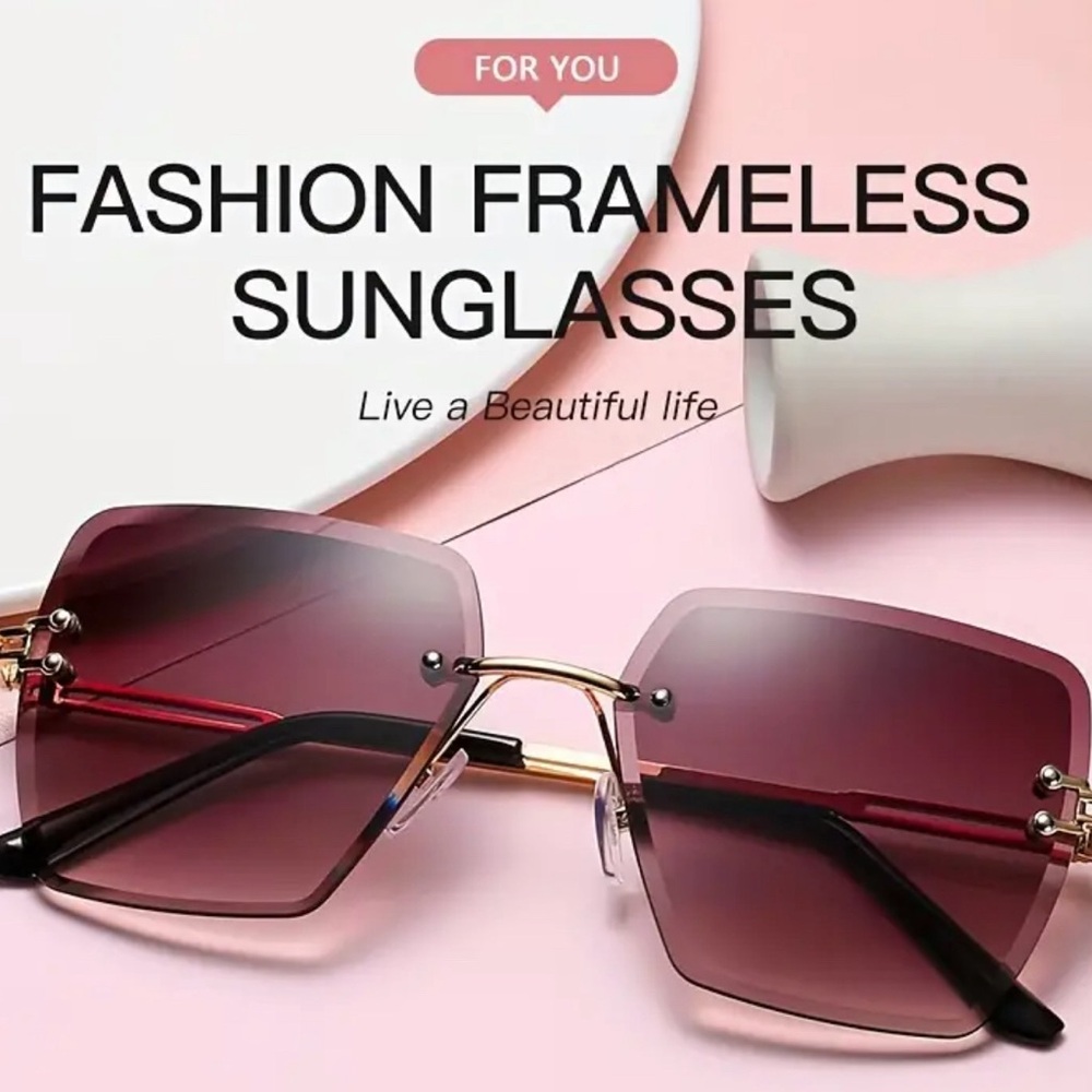 👓🔥 Large Rimless Fashion Sunglasses For Women,Gradient Lens Fashion Hollow Out